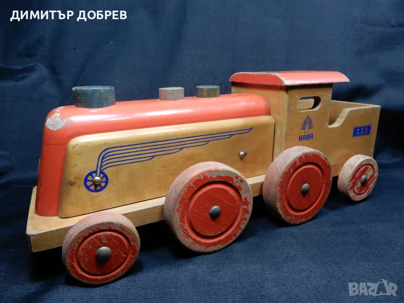 СТАРА РЕТРО ДЪРВЕНА ИГРАЧКА ЛОКОМОТИВ HABA GERMANY, снимка 1
