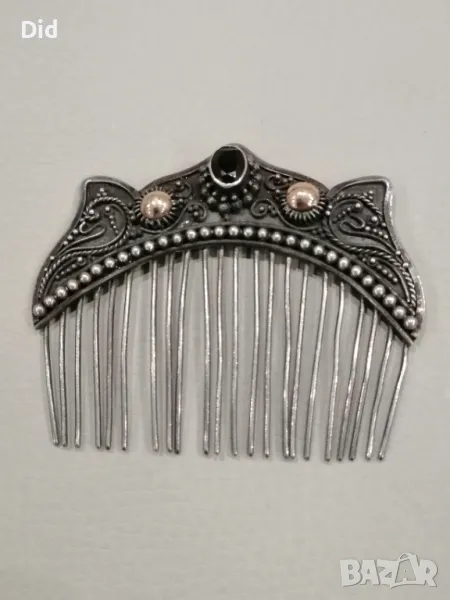 Стара сребърна фиба с гранат и злато. , снимка 1