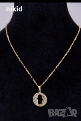 Хамса Ръката на Фатима златисто колие с камъчета гердан, снимка 1