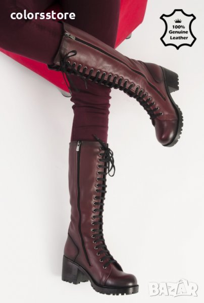 Равни ботуши - бордо ЕСТЕСТВЕНА кожа - 7705, снимка 1