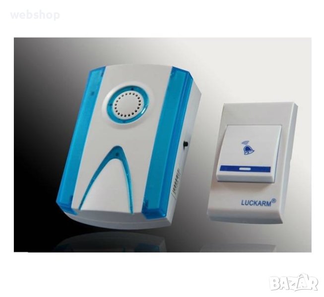 Звънец Luckarm , безжичен, с LED, 32 песни, бял със синьо, снимка 1