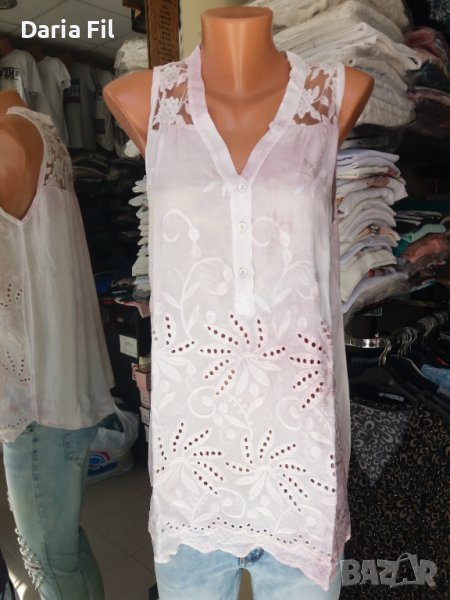 -20% Бледорозова риза без ръкав с дантела и на гърба, снимка 1