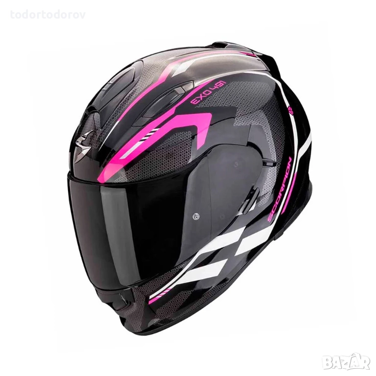 Мото Каска SCORPION EXO-491 KRIPTA Pink-Black, вградени очила, снимка 1