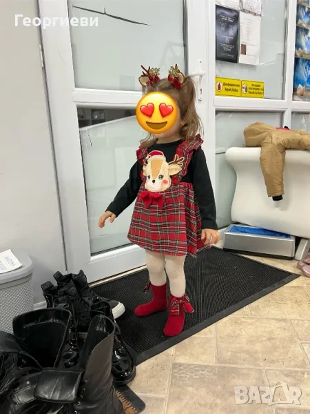 Коледна детска рокля с чорапи фиби и лента 18-24 м/рокля с еленче, снимка 1