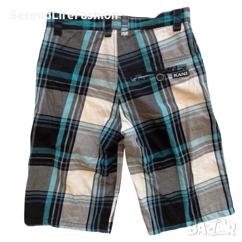 Мъжки къси панталони  Karl Kani с винтидж каре размер 28 син цвят, снимка 2 - Къси панталони - 53219142