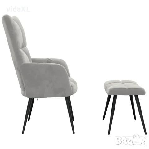 vidaXL Релаксиращ стол с табуретка, светлосив, кадифе, снимка 4 - Столове - 56146806