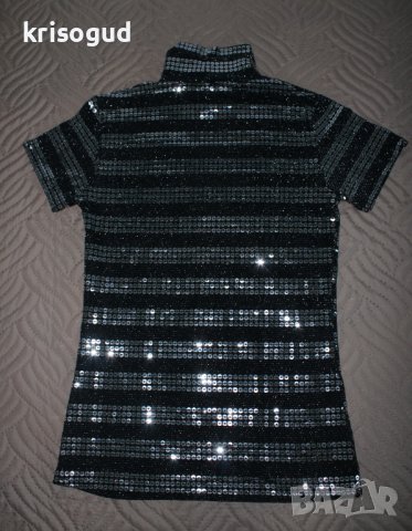 Дамска блузка с къс ръкав, тип поло с пайети, блинк-блинк, снимка 3 - Тениски - 37239724