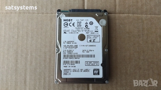 Хард диск Laptop HGST HTS541010A9E680 1TB SATA 6.0Gb/s, снимка 2 - Твърди дискове - 54001650