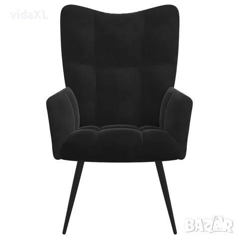 vidaXL Релаксиращ фотьойл с табуретка, черен кадифе, снимка 7 - Столове - 56146930