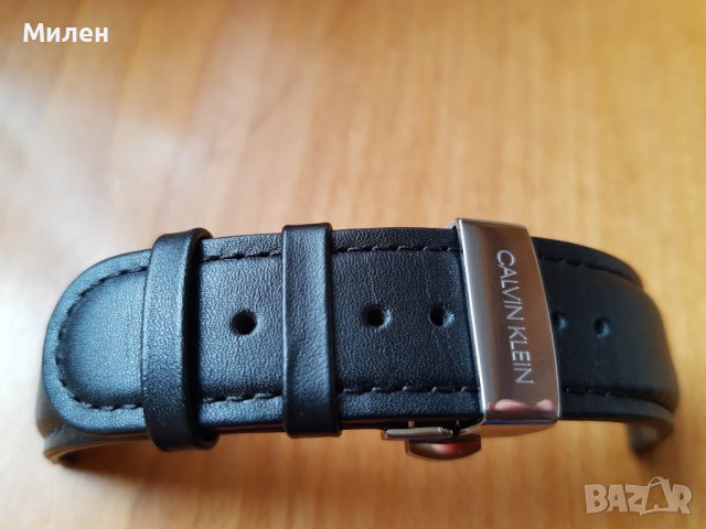 22mm черна кожена каишка  Calvin Klein с закопчалка пеперуда , снимка 1 - Каишки за часовници - 39115100