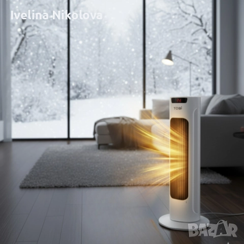 Вертикален керамичен отоплител с дистанционно и защита от прегряване, снимка 3 - Отоплителни печки - 52524036