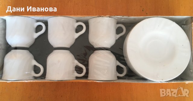 СЕРВИЗ ЗА КАФЕ от темперирано испанско стъкло - 6 чаши с чинийки