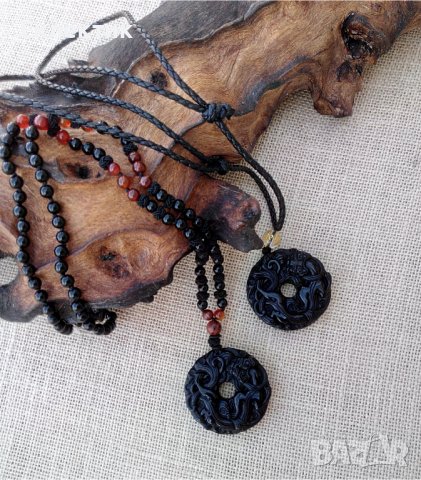 Амулети от естествен обсидиан с гердани, снимка 10 - Колиета, медальони, синджири - 38903566