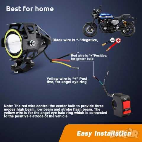 Мотоциклетни фарове Cree U7 LED фарове за мъгла, дневни светлини с бели ангелски очи, снимка 7 - Части - 54192123