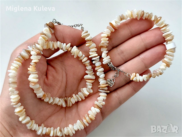 Лот Колие и Гривна от Естествен бежов седеф