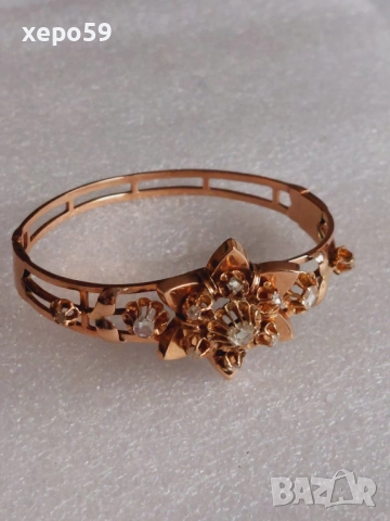 Автентична Руска златна дамска гривна с инкрустирани множество диаманти,злато 14 карата(56),19 век, снимка 15 - Гривни - 52682528