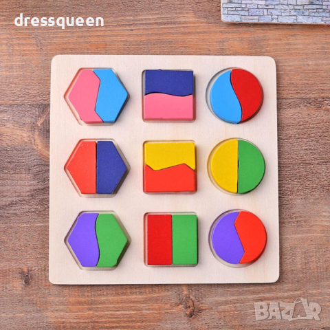 3588 Детски дървен пъзел 3Д с образователна цел и дъска с геометрични фигури, снимка 7 - Образователни игри - 44597899