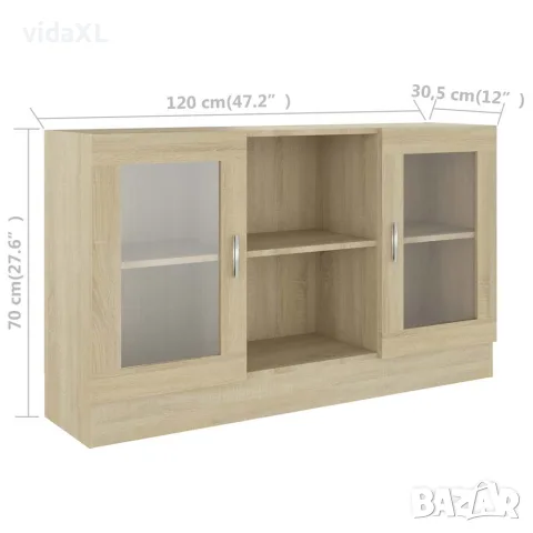 vidaXL Шкаф витрина, дъб сонома, 120x30,5x70 см, инженерно дърво, снимка 9 - Бюфети - 56147826