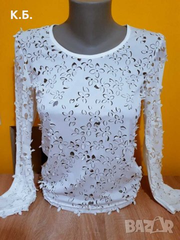 Дамска блуза с рязана бродерия р-р S, снимка 4 - Блузи с дълъг ръкав и пуловери - 35379955