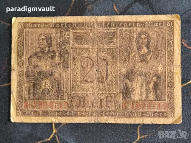 Райх банкнота - Германия - 20 марки | 1918г., снимка 2 - Нумизматика и бонистика - 55778389