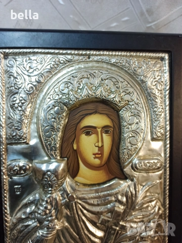 Сребърна масивна  икона на св.Варвара ,проба 950 размери 22/16 см сертификат , снимка 7 - Антикварни и старинни предмети - 52254691