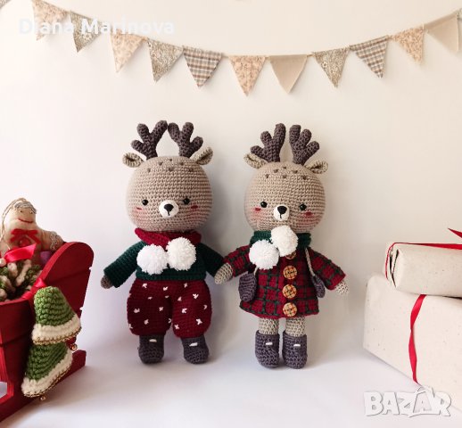 Коледни еленчета, играчки за деца, коледен подарък за дете, ръчна изработка, плетени играчки