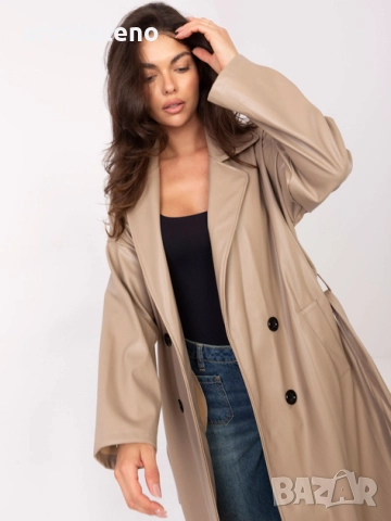 Дамско двуредно закопчаващо се палто Fango от еко кожа, 4цвята , снимка 7 - Палта, манта - 51813614