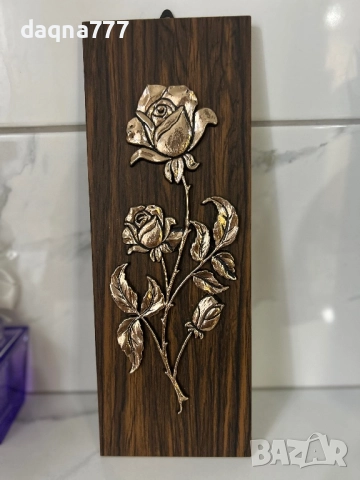 Винтидж стенна картина  дървесен панел с роза, Германия, снимка 8 - Картини - 52254290