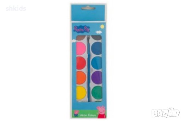 водни боички Пепа Пиг 12 цвята и четка 21x10x1,5, снимка 1 - Рисуване и оцветяване - 44449209