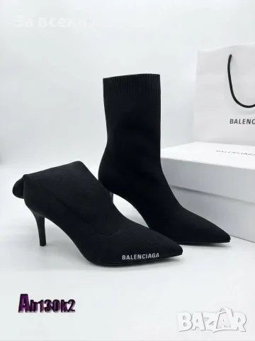 Balenciaga Луксозни Дамски Черни Боти Тип Чорап На Ток И Остри Връхчета Код SEM-709, снимка 2 - Дамски боти - 55970607