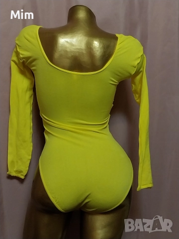 M/L Жълто еластично боди с дълъг ръкав , снимка 3 - Блузи с дълъг ръкав и пуловери - 52589182