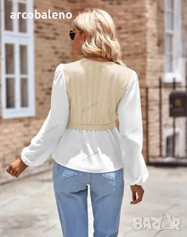 Дамска ежедневна едноцветна риза с V-образно деколте и дълги ръкави на, снимка 3 - Ризи - 47993098