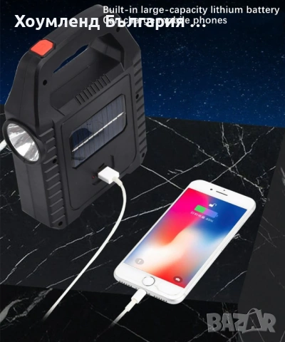 Соларен акумулаторен фенер, прожектор и зарядно 3в1, снимка 3 - Прожектори - 54216286