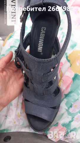 Сини сандали на висок ток, снимка 2 - Сандали - 37053602