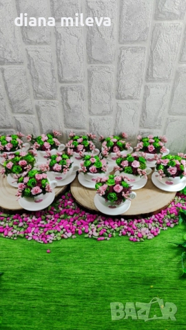 Сладурски чашки с нежни цветлета в зелено и розово!!, снимка 7 - Декорация за дома - 52069049