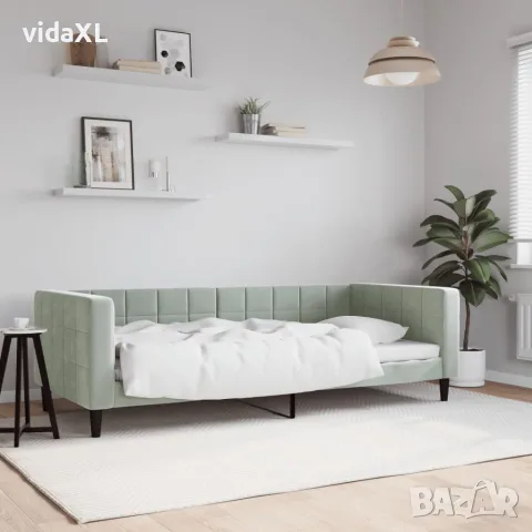 vidaXL Кушетка, светлосива, 90x200 см, кадифе, снимка 2 - Спални и легла - 56147271