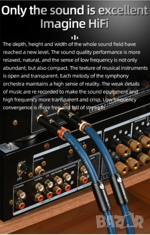 3 метрови посребрени медни кабели със самозаключващ се позлатен RCA щепсел, снимка 2 - Друга електроника - 52867642