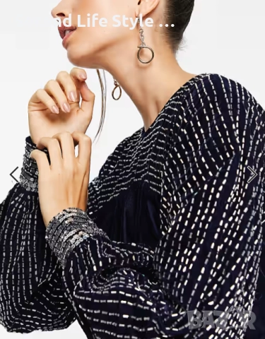 Нова дамска елегантна ASOS DESIGN midi рокля от тъмносиньо кадифе, р-р L, снимка 3 - Рокли - 52923698