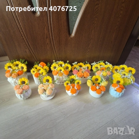 Керамични кашпи декурирани с ароматни сапунени цветя , снимка 6 - Декорация за дома - 51753026