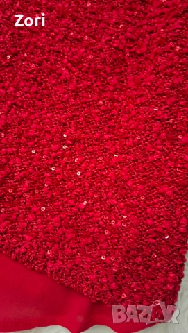 УНИКАЛНА блуза от червено букле, цялата в червени пайети, снимка 4 - Блузи с дълъг ръкав и пуловери - 52960574