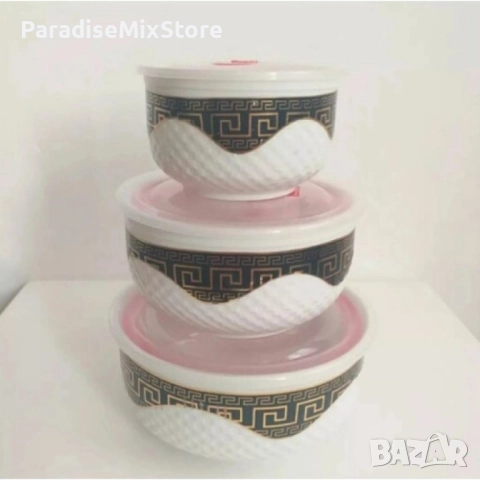 SD371 Комплект луксозни кутии от аркопал за съхранение на храна с пластмасови капаци, 3 броя