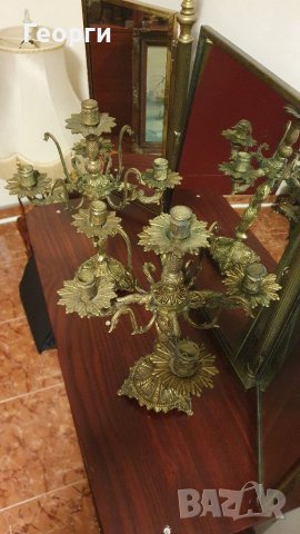 Рядки антикварни фигурални френски бронзови свещници , снимка 5 - Антикварни и старинни предмети - 38561086