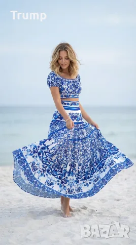 - 40 % дамски ефектен комплект от дълга пола и топ в стила на Dolce &Gabbana 