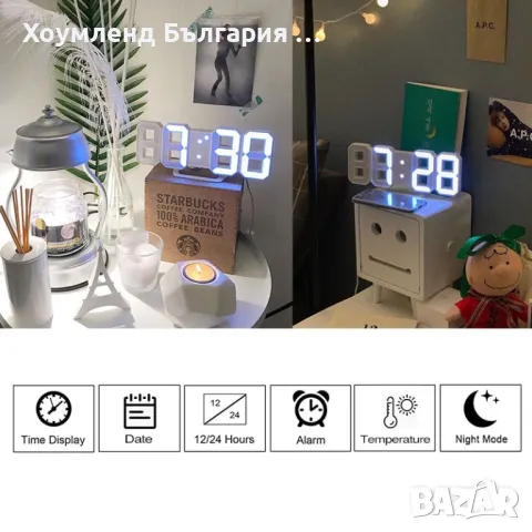 Дигитален LED часовник за стена и настолен с триизмерен дизайн 24 - 9, снимка 8 - Декорация за дома - 50272459