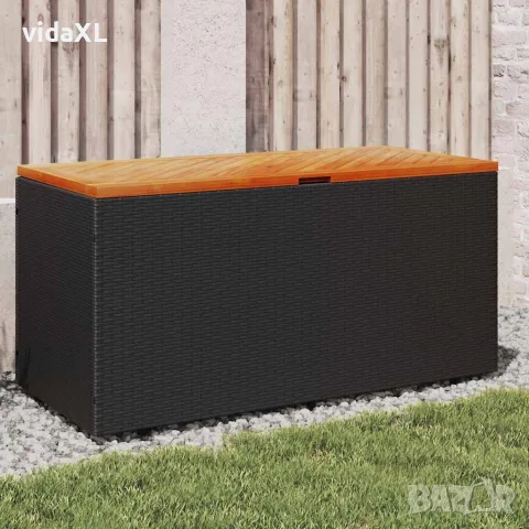 vidaXL Външна кутия за съхранение черна 110x50x54 см PE ратан акация, снимка 2 - Ракли - 56147359