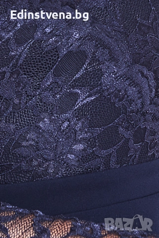 Дамска къса тъмносиня дантелена рокля с дълъг ръкав, снимка 4 - Рокли - 52392162