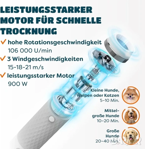 5-в-1 груминг сешоар и четка за домашни любимци KUUBIA 900W, снимка 5 - За кучета - 53281151