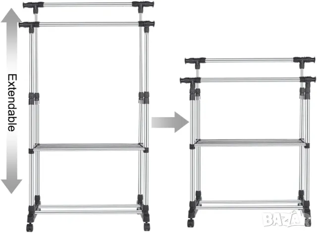 Поставка за дрехи на колела Разтегателна 75-151 Регулируема височина