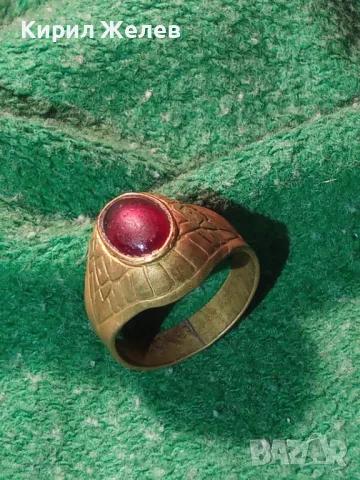 СТАРИНЕН КЛАСИЧЕСКИ РЕТРО МОДЕЛ ОРНАМЕНТИРАН МЕДЕН ПРЪСТЕН с ЧЕРВЕН КАМЪК КРИСТАЛ РЪЧНА РАБОТА 46805, снимка 17 - Антикварни и старинни предмети - 46423640