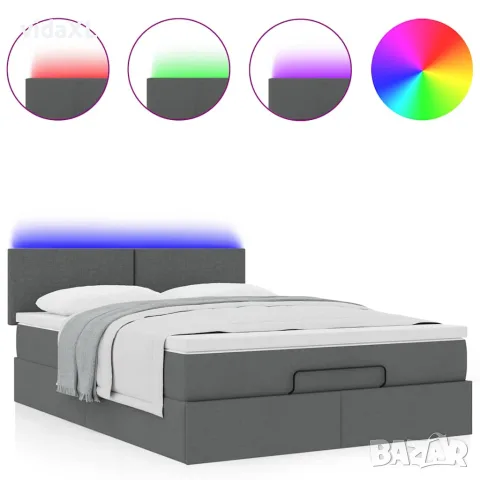 vidaXL Османска легло с матрак и LED, тъмносиво, 140x200 см, плат, снимка 5 - Спални и легла - 56147017